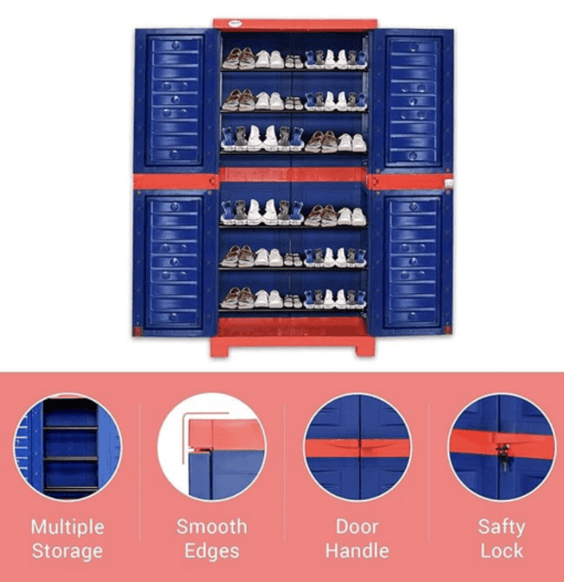 Supreme Fusion Plastic Shoe Rack for Home (Medium Size, Coke Red & Blue) - Image 2